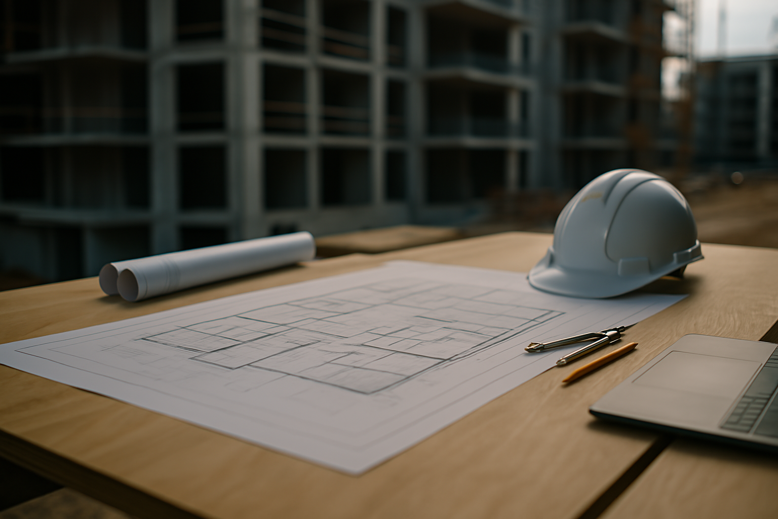 Engineering blueprints and construction planning