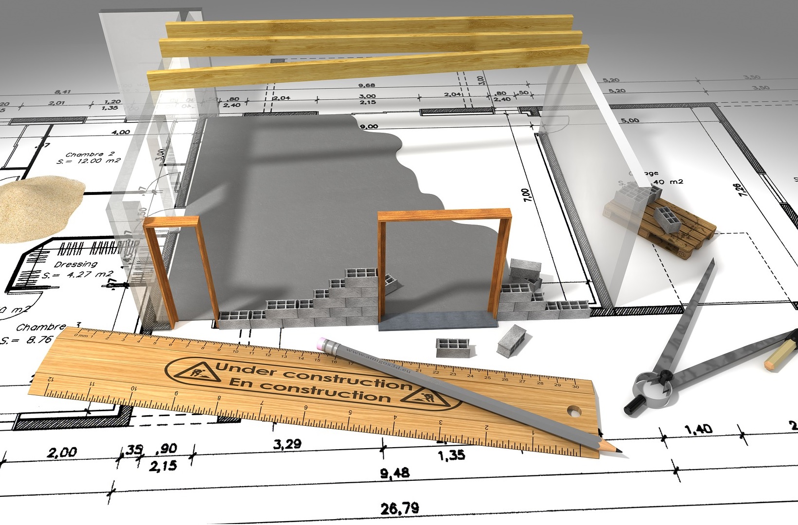 Professional height work specialist with safety equipment on construction site